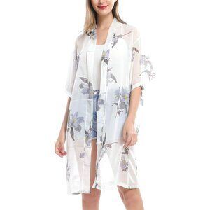 🆕Women White Chiffon Kimono Bathing Suit Cover Up Summer Beach Dress Free Size